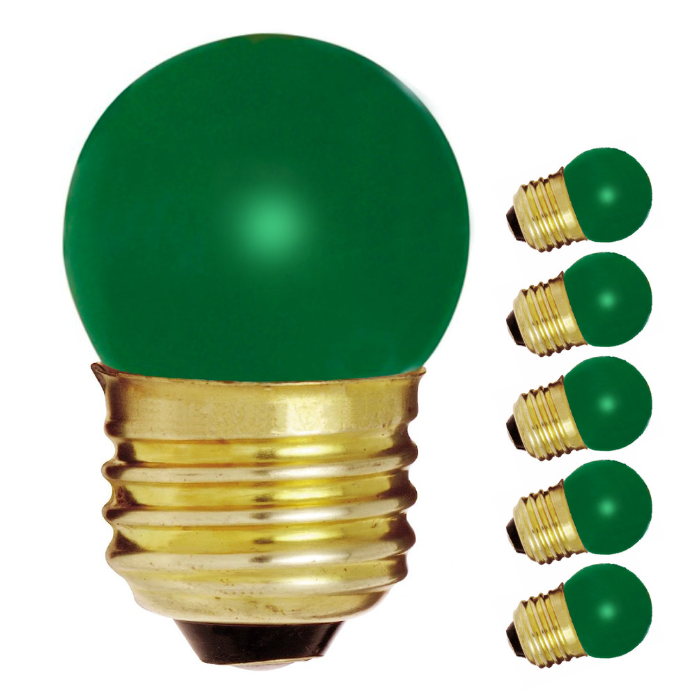 5 Pack CERAMIC GREEN Globe Indicator Bulb 7.5W 120V S11 Medium Base E26