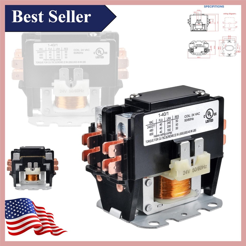 Efficient 24 VAC 1 Pole AC Definite Purpose Contactor for Reliable Operation