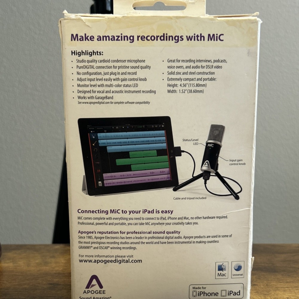 Apogee MiC Studio Quality Digital Microphone Lightning for iPad iPhone Mac Black