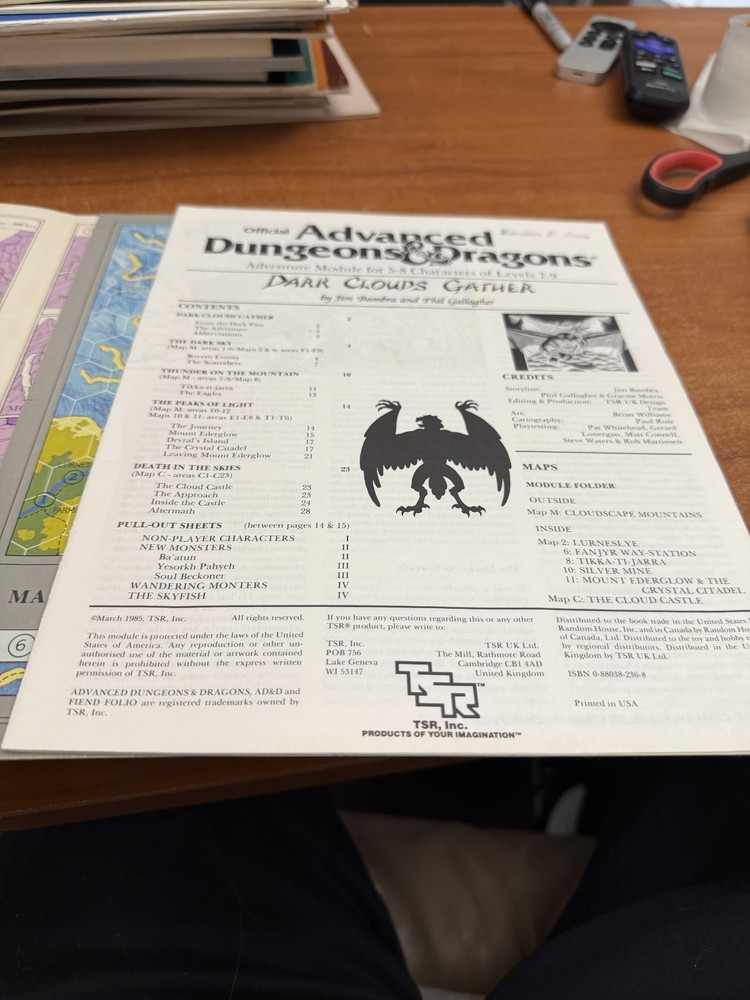 DARK CLOUDS Gather Advanced Dungeons & Dragons 1985 Module UK7 #9151 VG