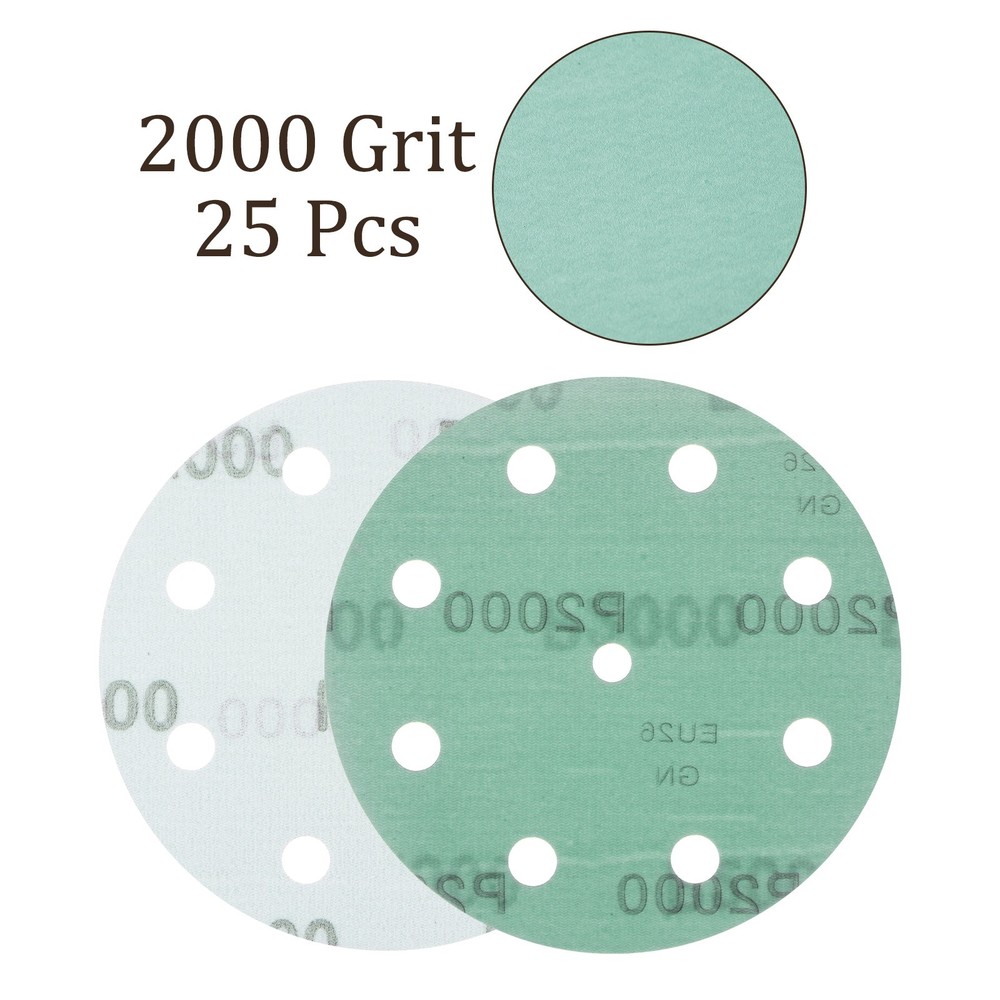 25pcs Sanding Discs 5 Inch 9-Hole 2000 Grit Hook & Loop Discs