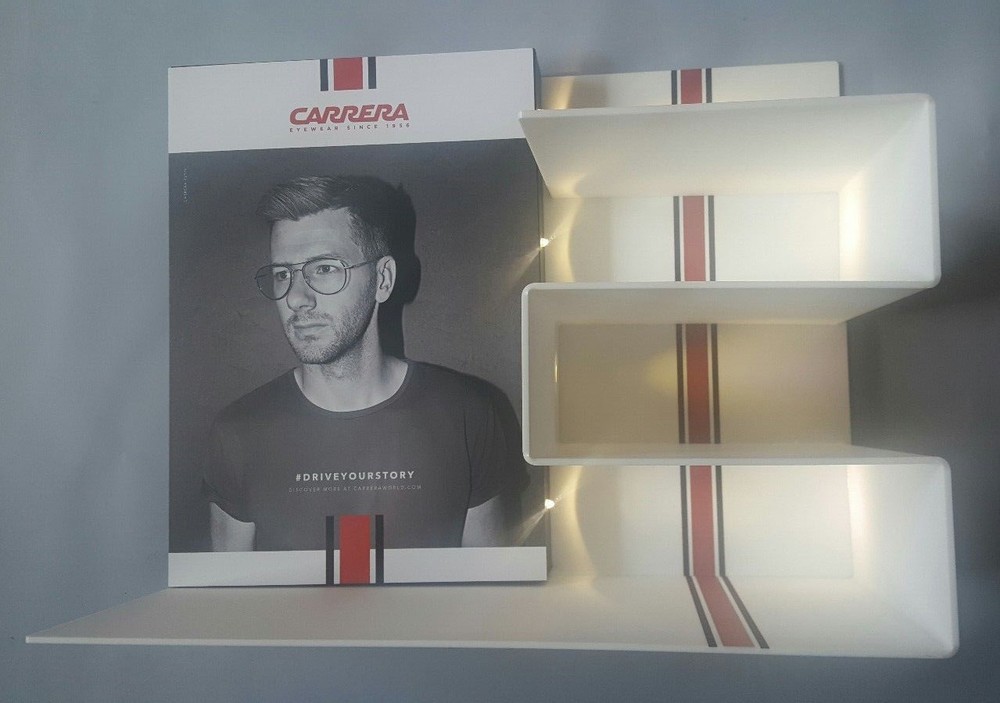 CARRERA 4PC LIGHTED DISPLAY UNIT IN WHITE PLEXIGLASS 4PC INTERCHANGEABLE IMAGES