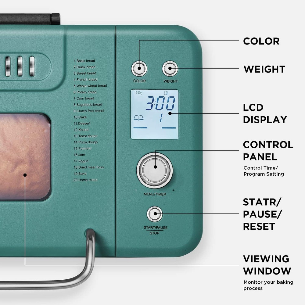 Bread Maker, 20-IN-1 2LB Bread Machine Dual Heater Bread Maker Machine