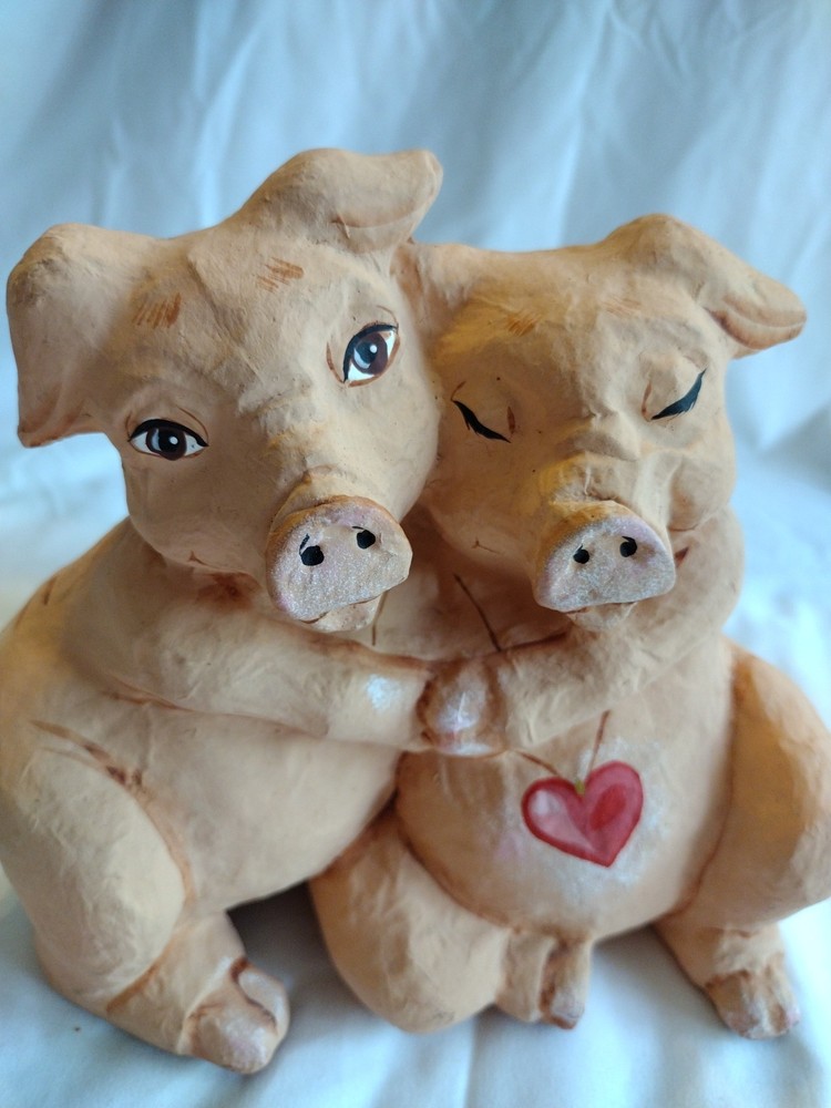 Paper Mache Hugging Pigs Planter