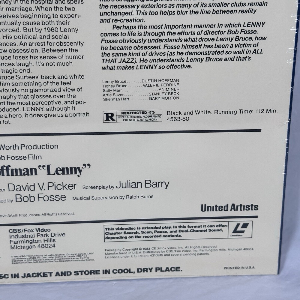 LENNY laserdisc LD DUSTIN HOFFMAN CBS FOX Sealed