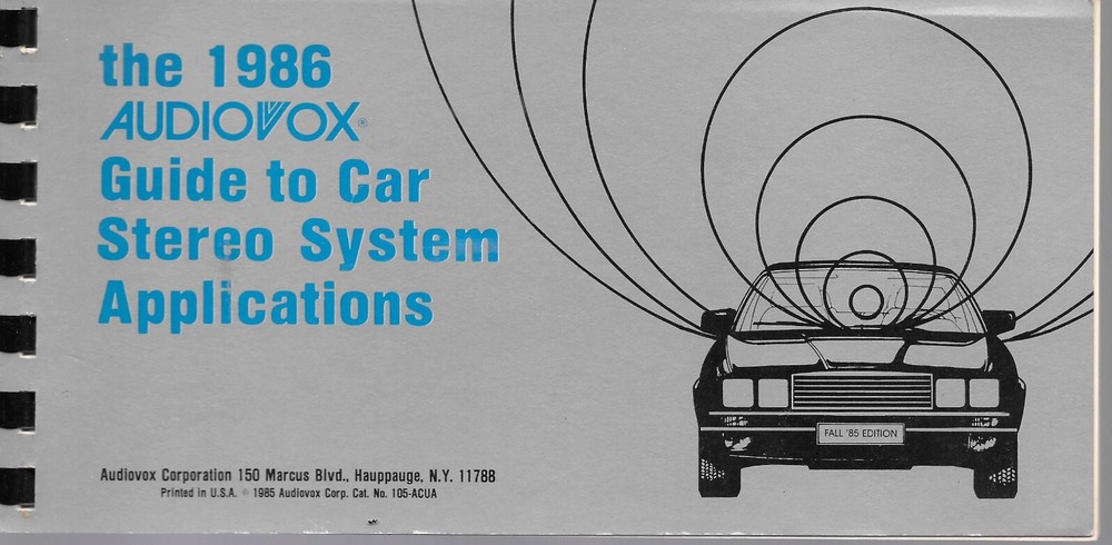 Audiovox Guide To Car Stereo System Applications 1986