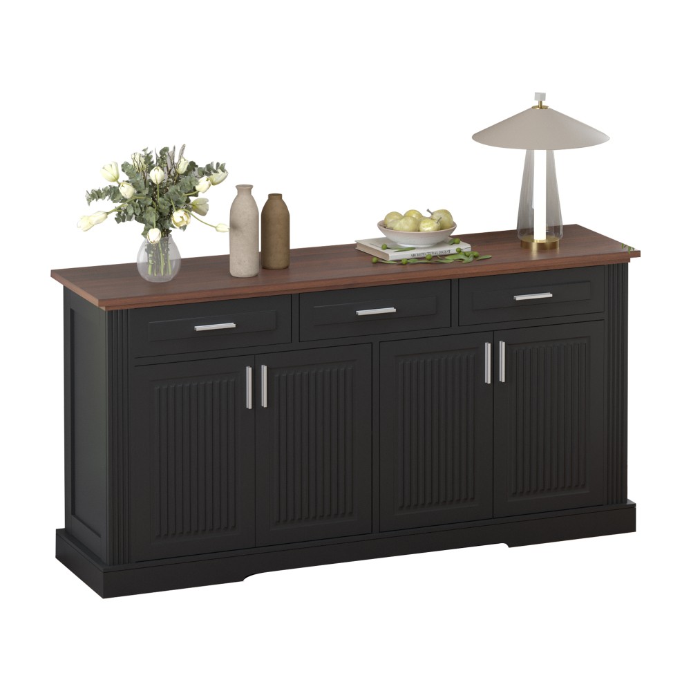 Modern Fluted Sideboard Buffet w/4 Doors & 3 Drawers for Kitchen Dining