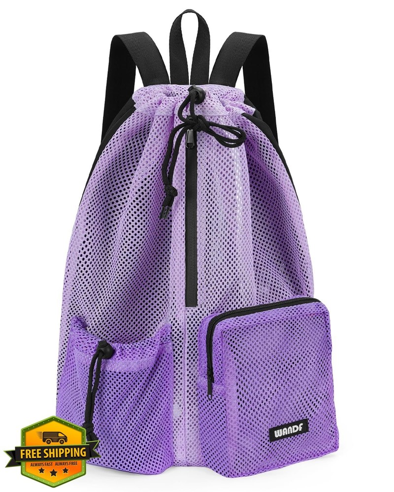 WANDF Mesh Swim Bag Drawstring Backpack Wet Pocket