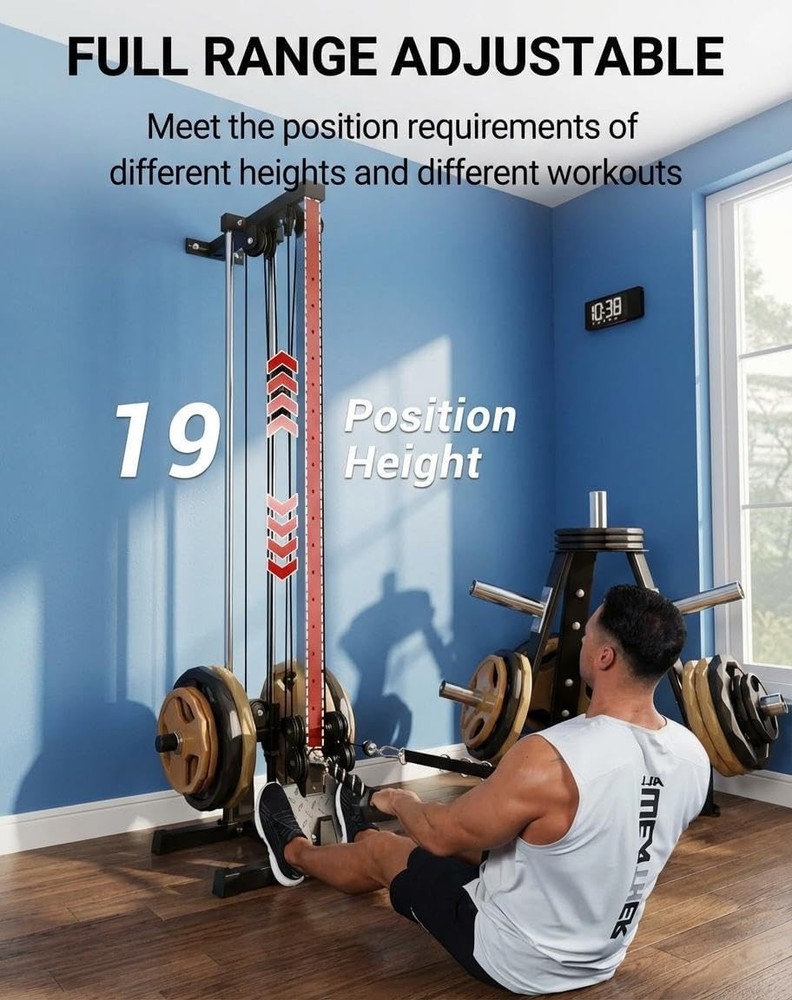 Wall Mount Cable Machine LAT Pulldown Machines with 19 Positions Weight Workout