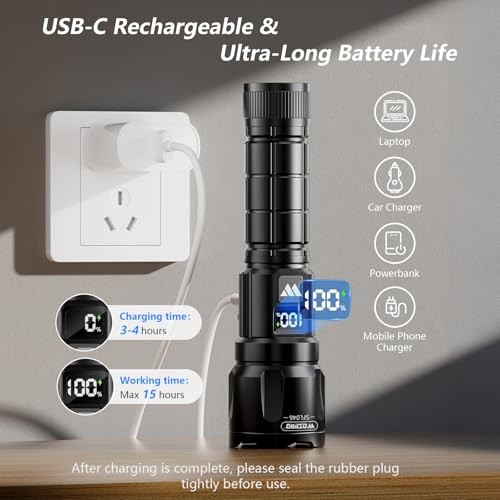 LED Rechargeable Flashlight 2Pack, 3Modes Super Bright High 2 PACK Black