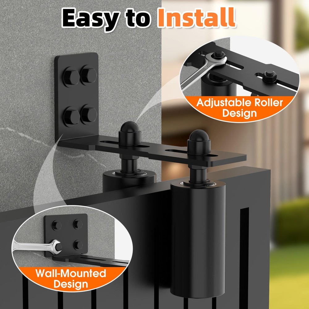 MeBantoo Sliding Gate Guide Rollers & Hardware Kit – Heavy 4in, Black-2pcs
