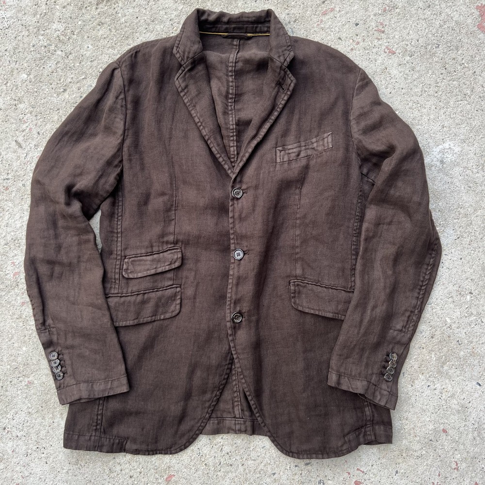 Robert Talbot Unstructured Linen Blazer Teak Brown Three Button M NWT Coastal