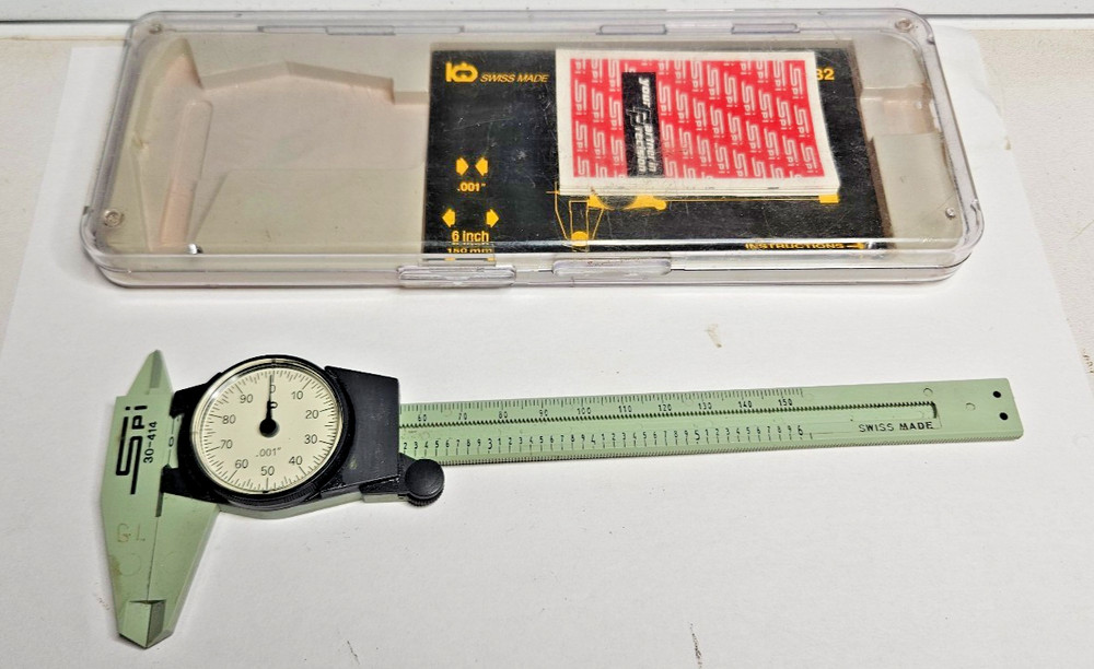 Vtg SPI 30-414-7 Swiss Made Plastic 6" Dial Caliper with Case