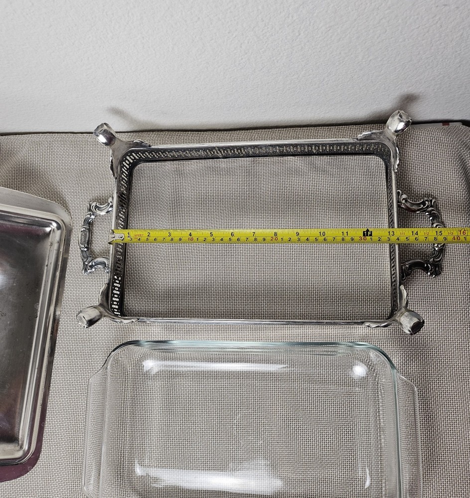 Vintage Oneida Silver Plated Pyrex Casserole Dish Holder Footed Serving Stand