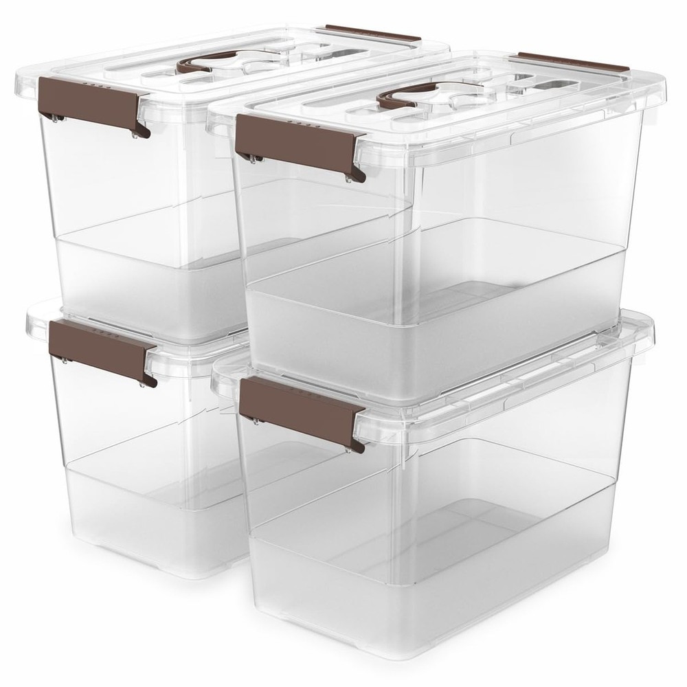 4 Pack-Plastic Storage Bins with Lids and Handle, Clear Plastic Latching Box ...