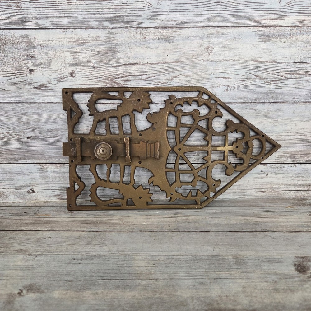 Vintage Ornate Solid Brass Surface Bolt Door Latch Lock Missing Catch