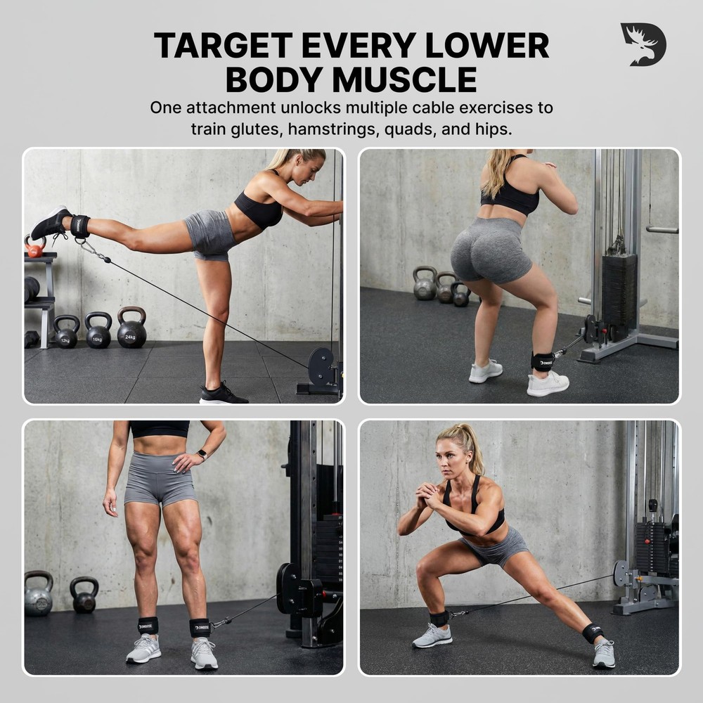 DMoose Ankle Strap for Cable Machine Attachments - Gym Single, Black - Single