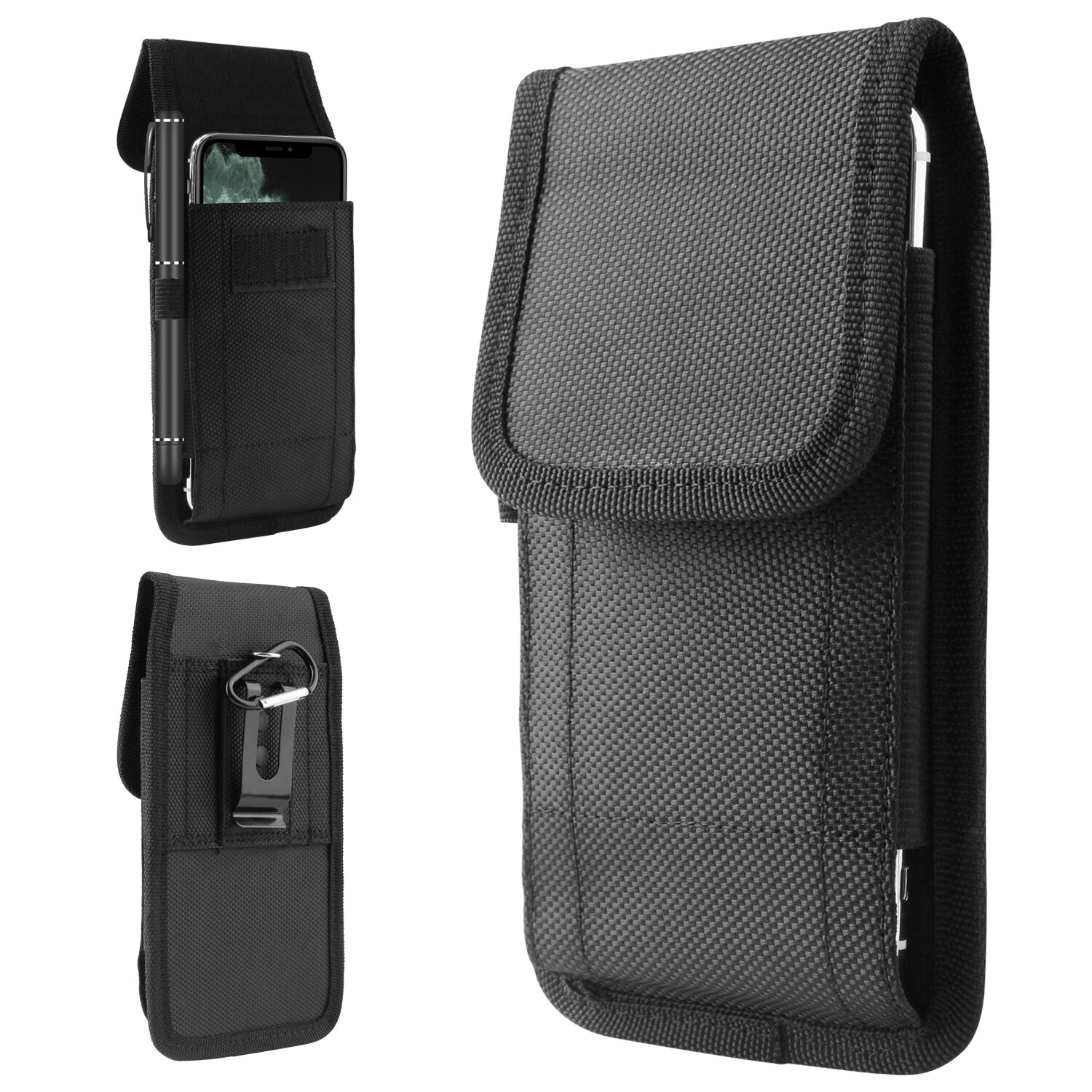 Universal Vertical Phone Holster Pouch with Belt Clip - Fits All Cell Phones