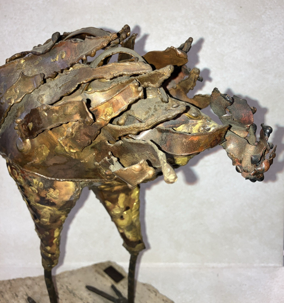 Abstract Ostrich Bird Handmade Bronze Statue Painted Signed
