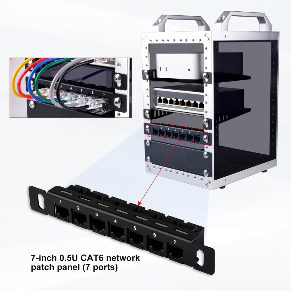 7 Inch 0.5U 7Port Patch Panel CAT6 Network For DeskPi RackMate TT Server