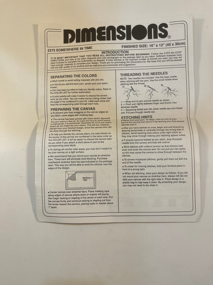 Dimensions Needlepoint Kit #2373 "Somewhere In Time" - Started