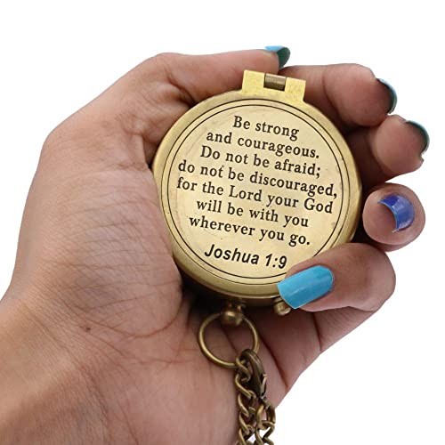 Be Strong and Courageous Compass – Joshua 1:9 Scripture Engraved – Solid Brass