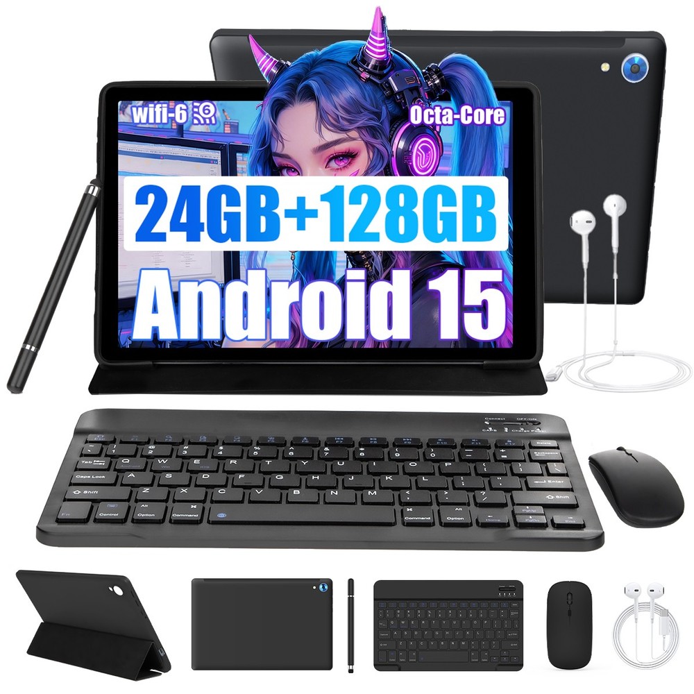 AEEZO 10.1 inch Android 15 Tablets HD Touchscreen Octa-Core 24+128GB Dual Camera