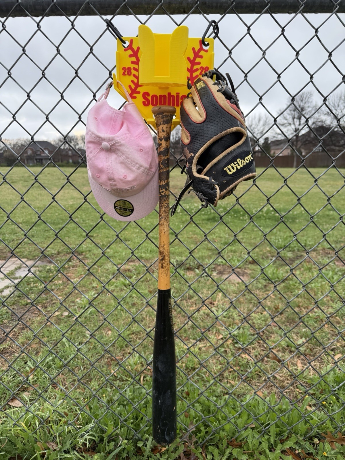 Softball Dugout Organizer Home Plate Design Name & # Includes Heavy Carabiners
