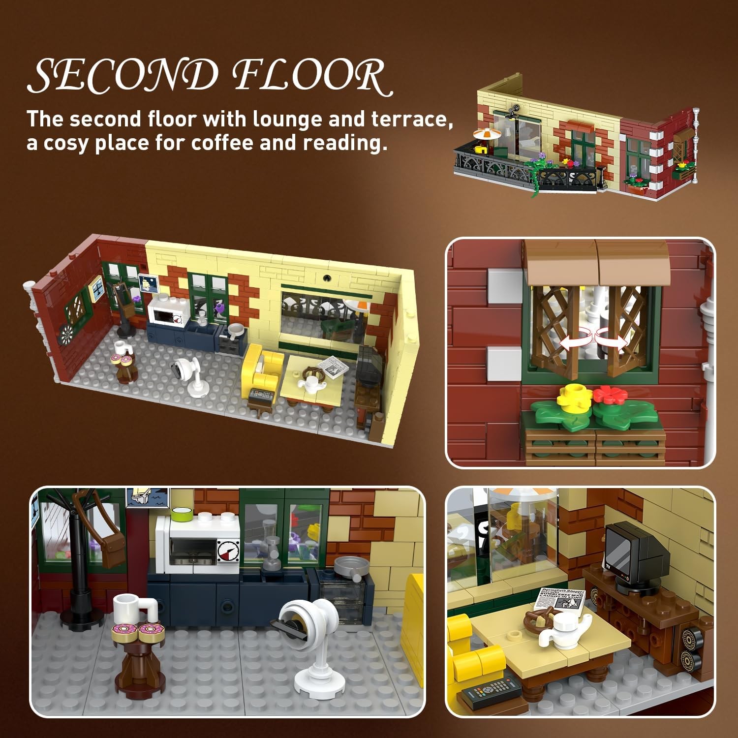 offee House Building Set with LED Light, 1589PCS City Cafe Shop Building Block