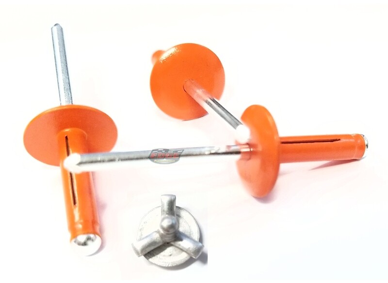 Orange 3/16" Large Head Tri-Fold Exploding Aluminum Mandrel Pop Rivets 100 pack