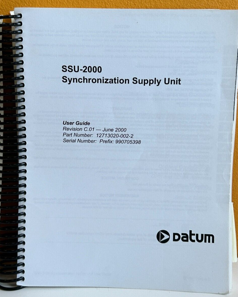 Datum 12713020-002-2 2000 SSU-2000 Synchronization Supply Unit User Guide Manual