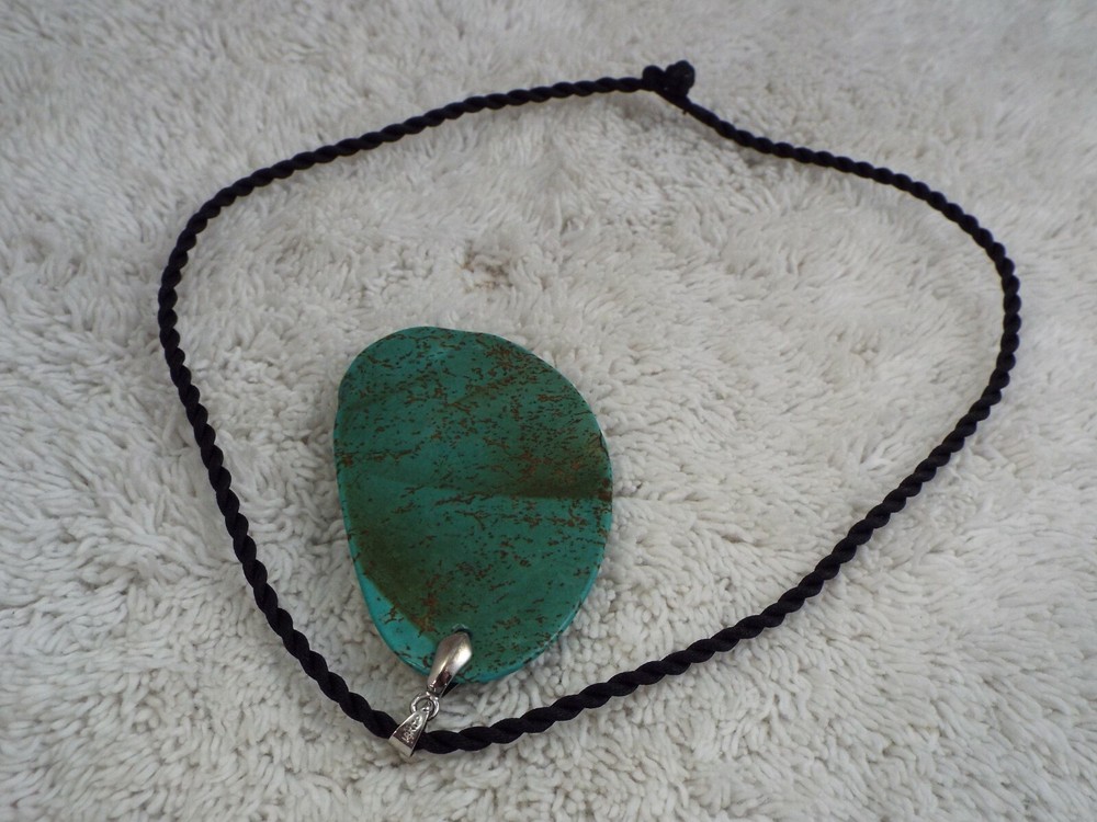 Turquoise Stone Black Cord Necklace (C19)