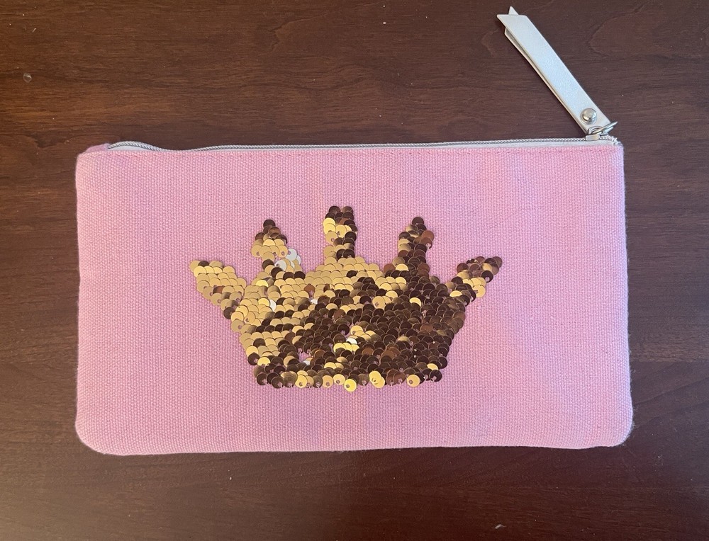 Reversible Flip Sequin Crown Zip Pouch Pink