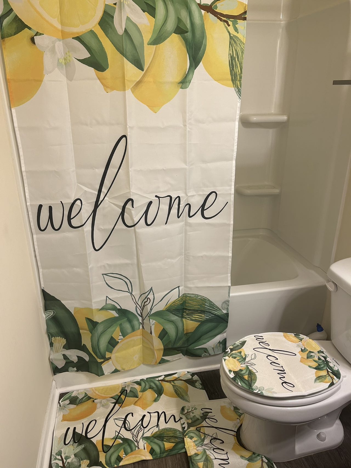 4psc Shower Curtain Set,Toilet Lid Cover,Anti Slip Floor Mat