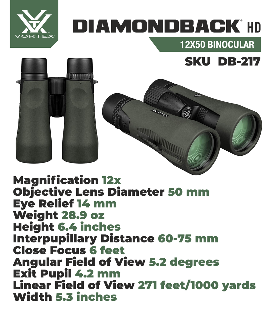 Vortex Optics Diamondback HD 12x50 Binocular with Free Camo Forest Hat Bundle