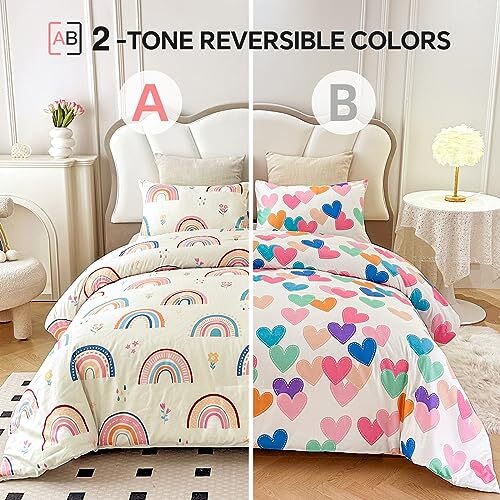 Lightweight Soft 3 Piece Rainbow Comforter Set with 2 Pillow Queen Multicolor