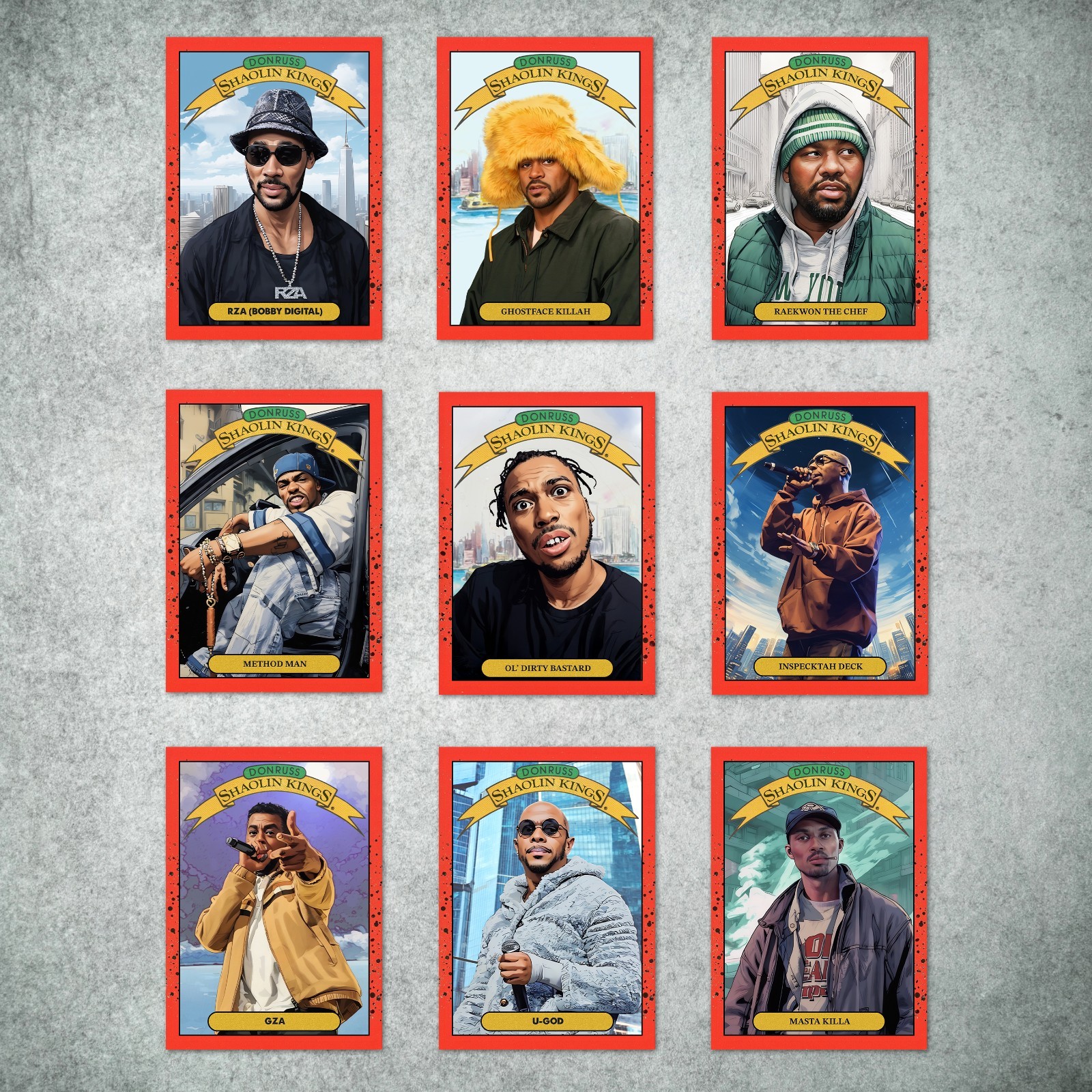 Wu-Tang Shaolin Kings 9 Card Hip Hop Trading Card SET RZA ODB GHOSTFACE KILLAH