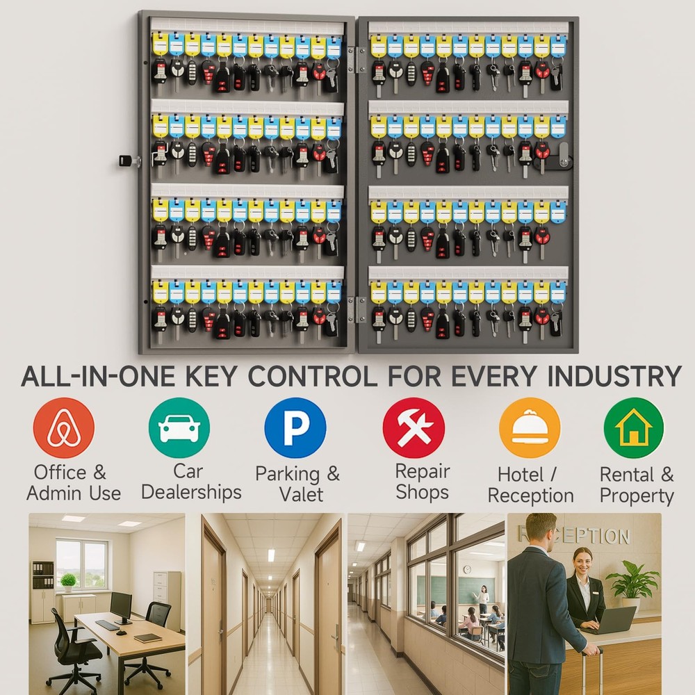 WeHere Key Lock Box Wall Mount(96 Keys), Key Cabinet Security Combination Lockbo