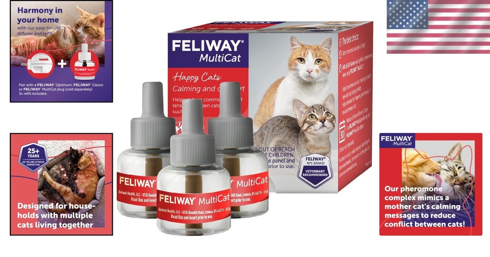MultiCat Calming Refills 3 Pack for Diffuser - Vet Recommended 48ml Value Value