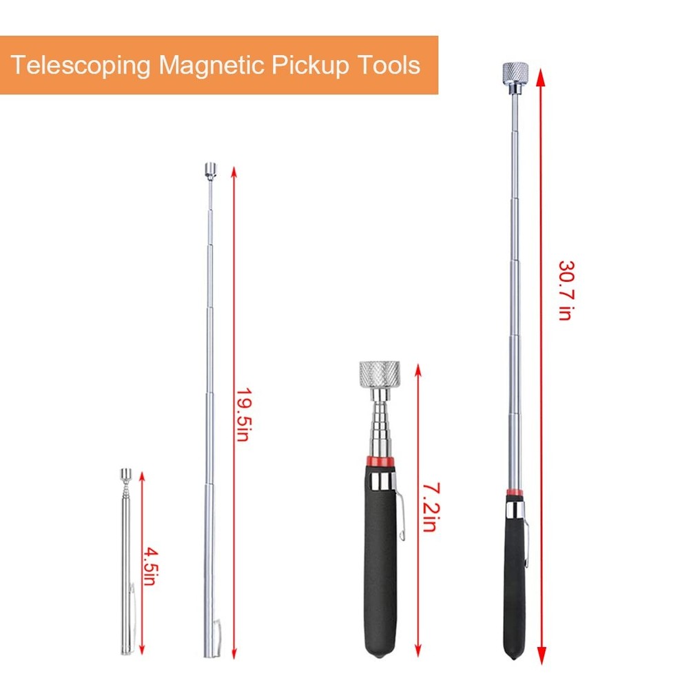3 Pack Telescoping Magnet Pick-Up Tool Set Extendable Bendable Spring Magnet