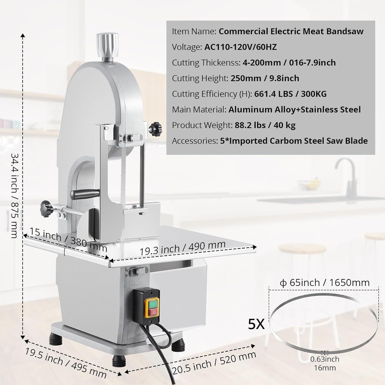 1500W Commercial Bone Cutting Machine Frozen Meat Cutter Saw Electric Bandsaw