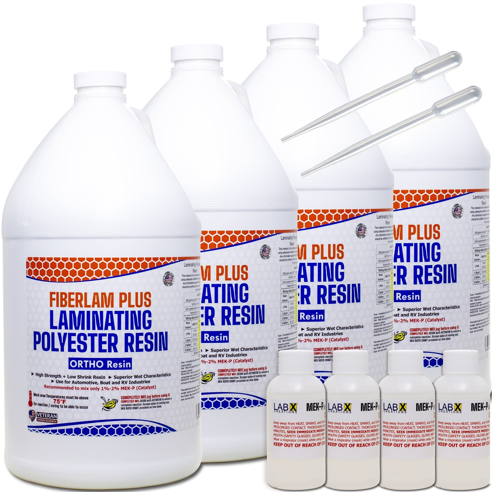 FIBERLAM PLUS FIBERGLASS RESIN 4 Gallon +MEKP (for Laminating on Boat, RV, Cars)