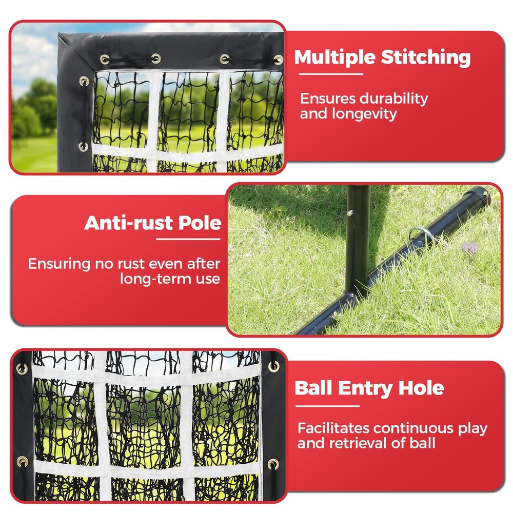 Bearwill 9-Hole Pitching Net w/ Strike Zone – Adjustable Baseball Softball Train