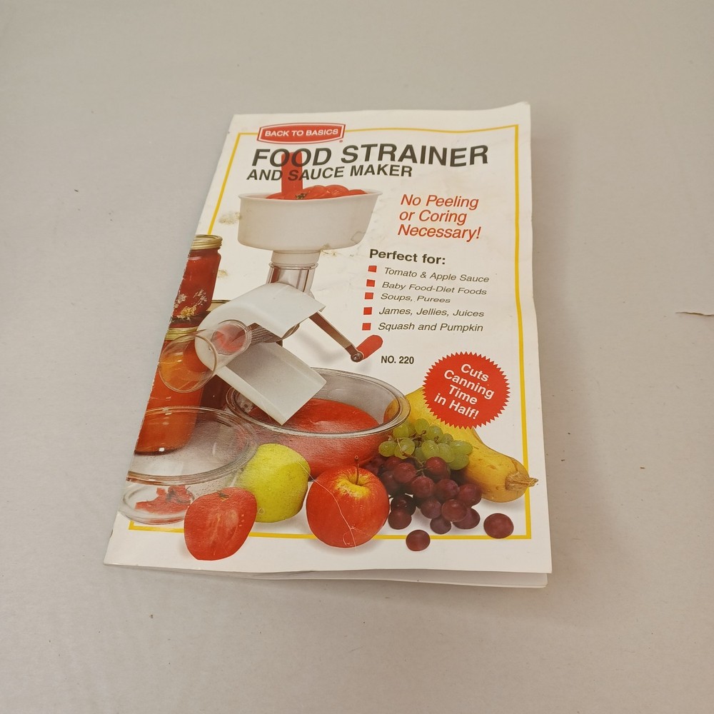 Back to Basics 220 Food Strainer Replacement Instructions Manual Only