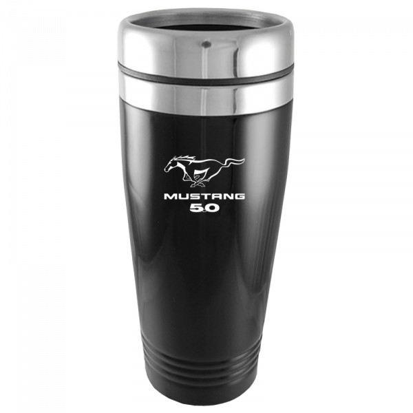 Ford Mustang 5.0 Black 16oz Stainless Steel Tumbler Travel Mug Official Licensed