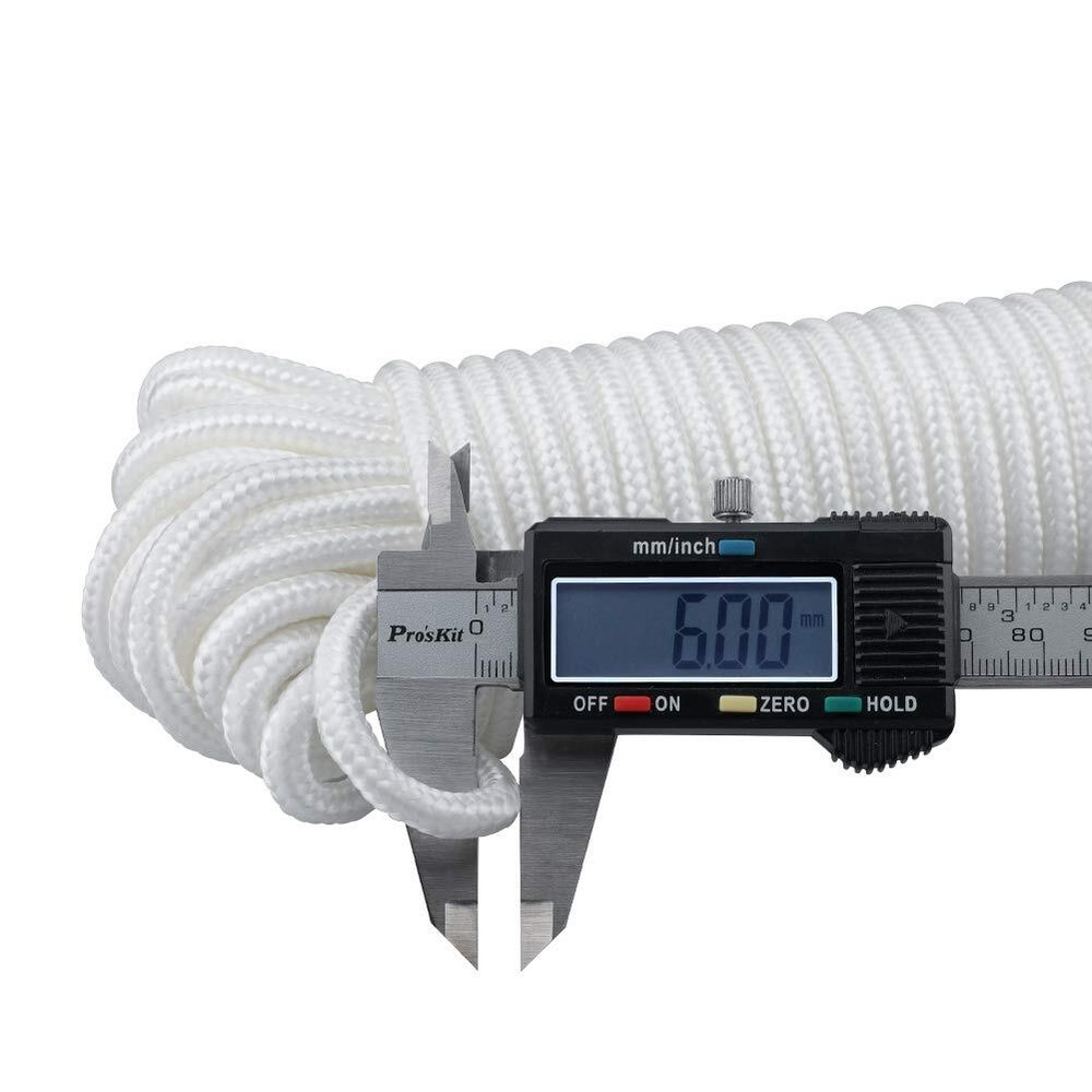 100ft 1/4" White Nylon Rope Solid Braided Strong Multi-Purpose Tie Down Craft