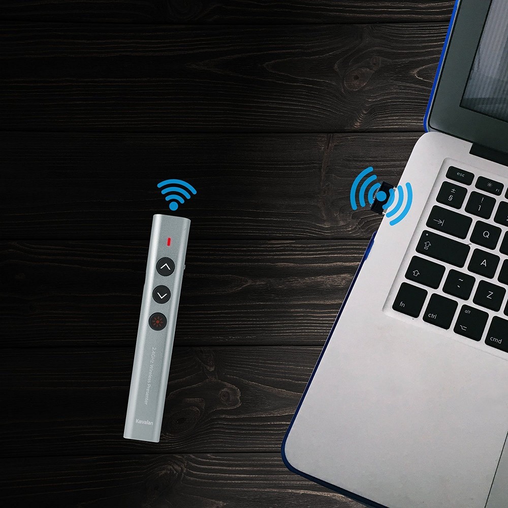 Kavalan Aluminum 2.4G Rechargeable Wireless Presenter Remote Red Pointer , Grey