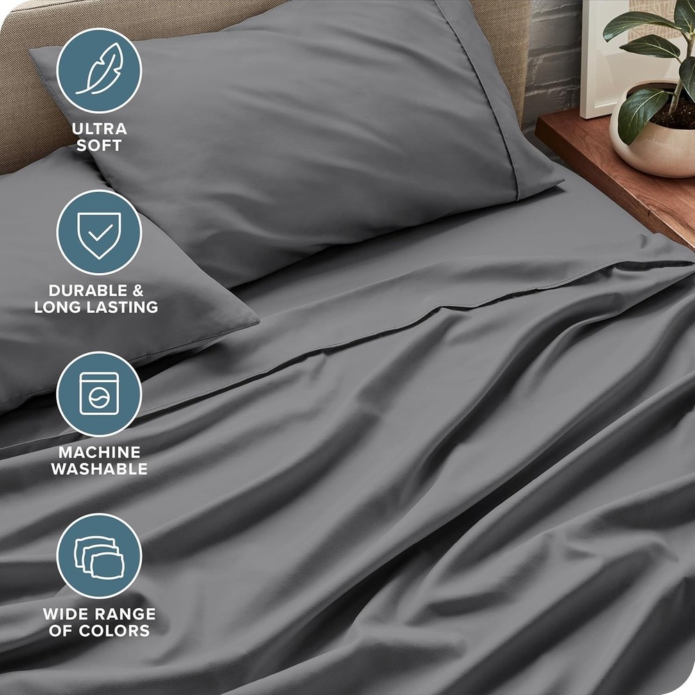 Lavish 1800 Thread Count Queen Microfiber Sheet Set - Ultra-Soft Luxury Grey