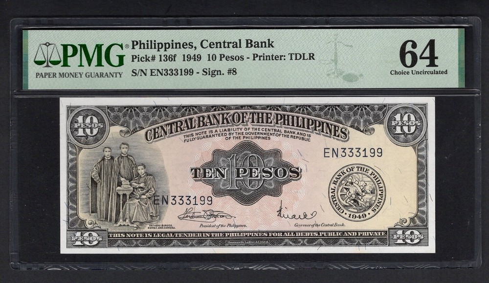 Philippines 10 Pesos 1949 P136f Uncirculated Grade 64