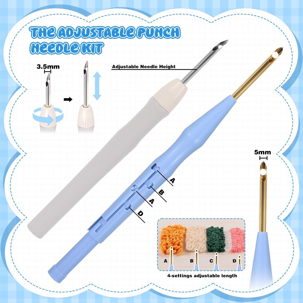35Pcs Punch Needle Kit Adult Beginner, Adjustable Punch Needle Tool with Diff...